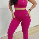 Vista delantera Leggins deportivos pitillos de mujer colección Iron de Girafe color Fuchsia