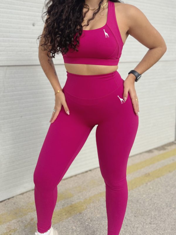 Vista delantera Leggins deportivos pitillos de mujer colección Iron de Girafe color Fuchsia
